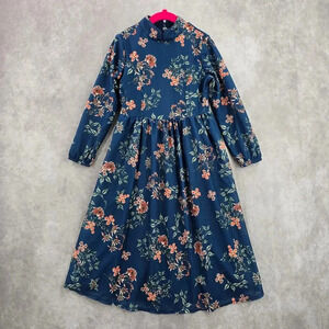 Missvalle Indigo Blue Floral Longsleeve Modest‎ Fairy Vintage Girls Dress Size 5